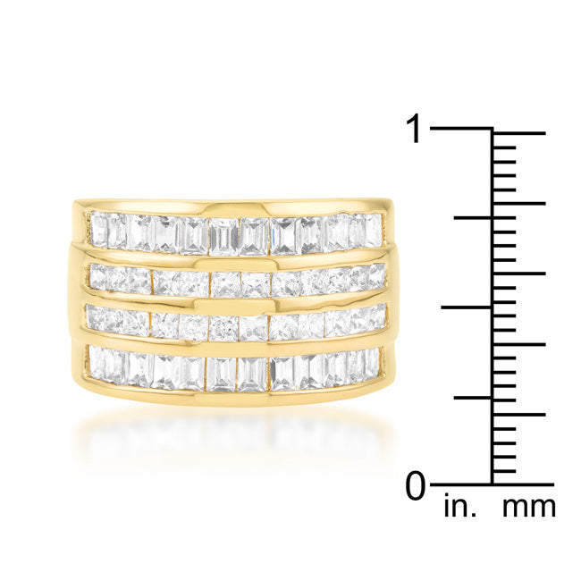 Precious Stars Goldtone Princess and Baguette-Cut Cubic Zirconia 4-Row Wide Band