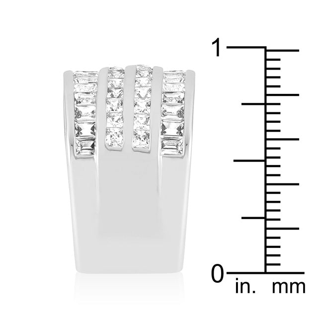 Precious Stars Silvertone Princess and Baguette-Cut Cubic Zirconia 4-Row Wide Band