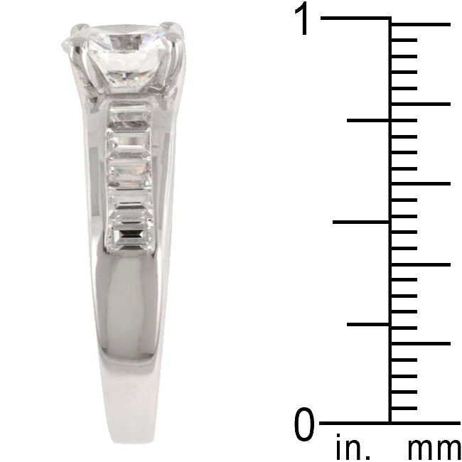 Precious Stars Silvertone Round and Baguette-Cut Cubic Zirconia Engagement Ring