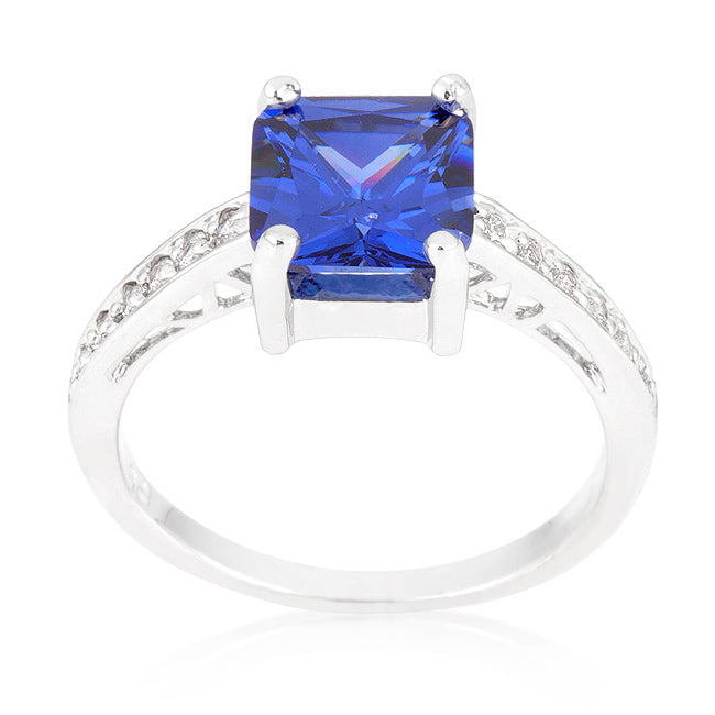 Precious Stars Silvertone Princess-cut Blue Cubic Zirconia Engagement Ring