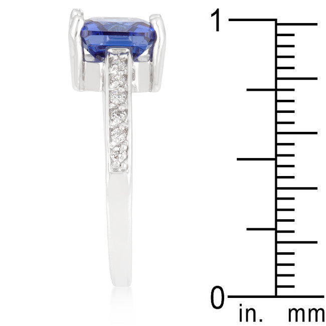 Precious Stars Silvertone Princess-cut Blue Cubic Zirconia Engagement Ring