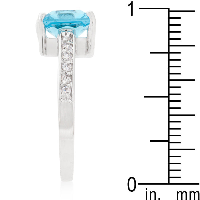 Precious Stars Sterling Silver Princess-cut Aqua Cubic Zirconia Engagement Ring