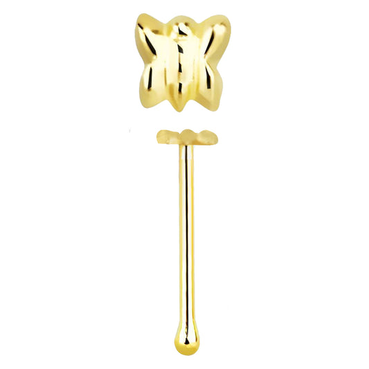14K Yellow Gold Butterfly Nose Bone Stud - 22g