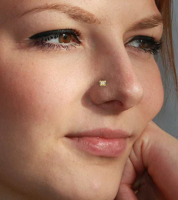 14K Yellow Gold Butterfly Nose Bone Stud - 22g