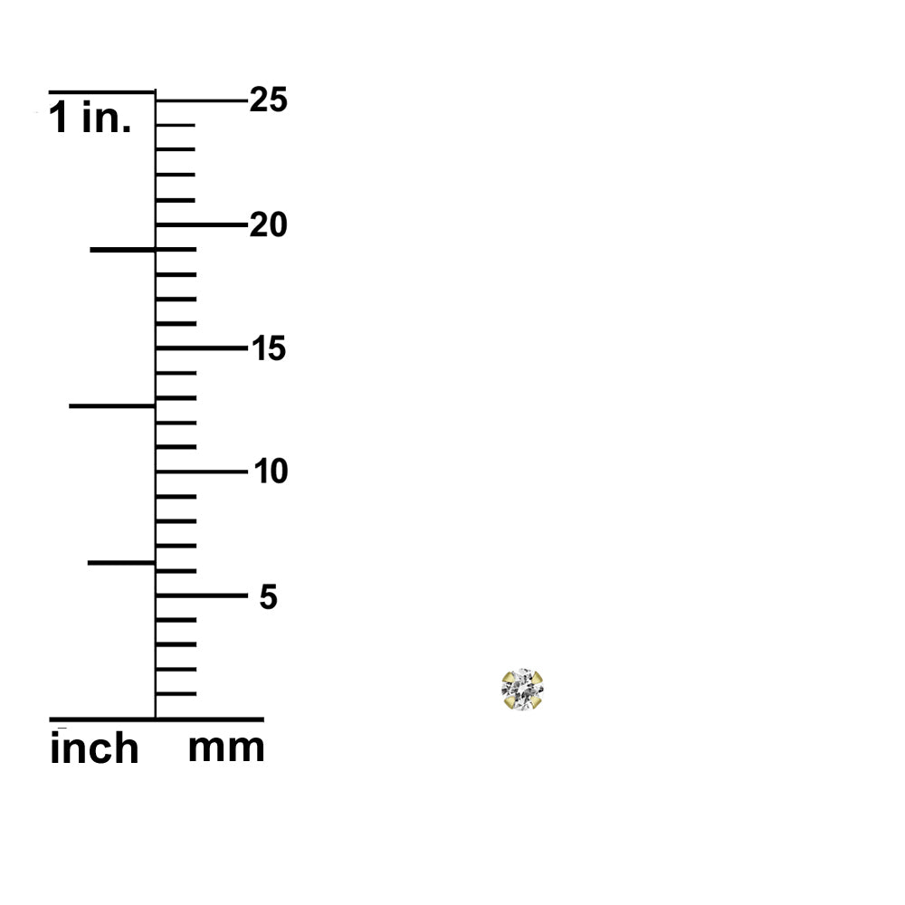 14k Yellow Gold Nose Bone Stud With 1.5 MM Cubic Zirconia - 22g