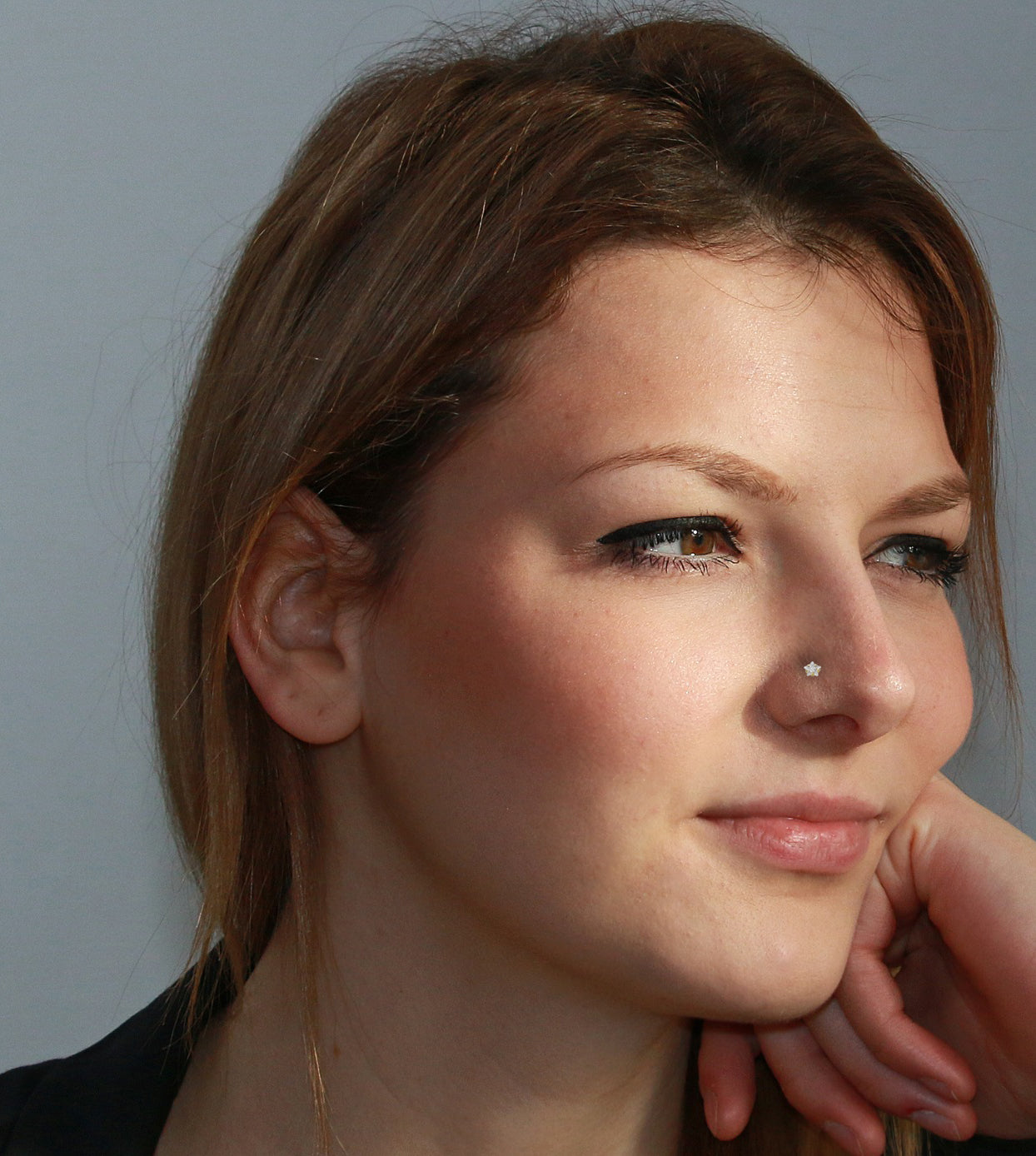 14K Yellow Gold Star-Shape Cubic Zirconia Nose Bone Stud - 22g