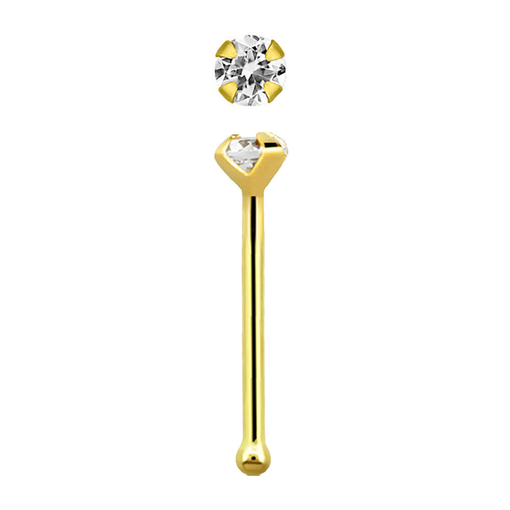 14K Yellow Gold Round-Cut Cubic Zirconia Nose Bone Stud - 22g