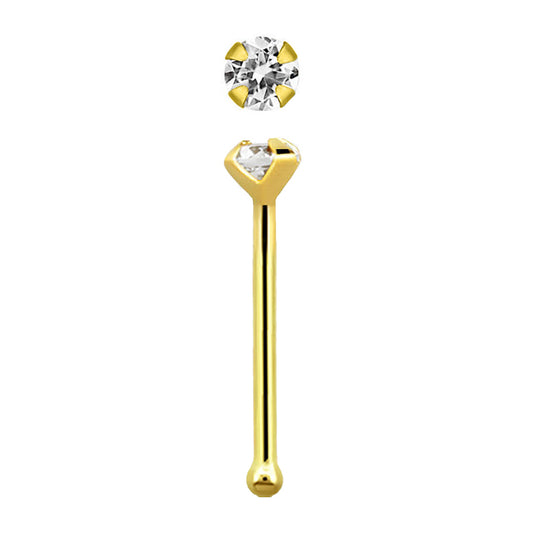 14K Yellow Gold Round-Cut Cubic Zirconia Nose Bone Stud - 22g