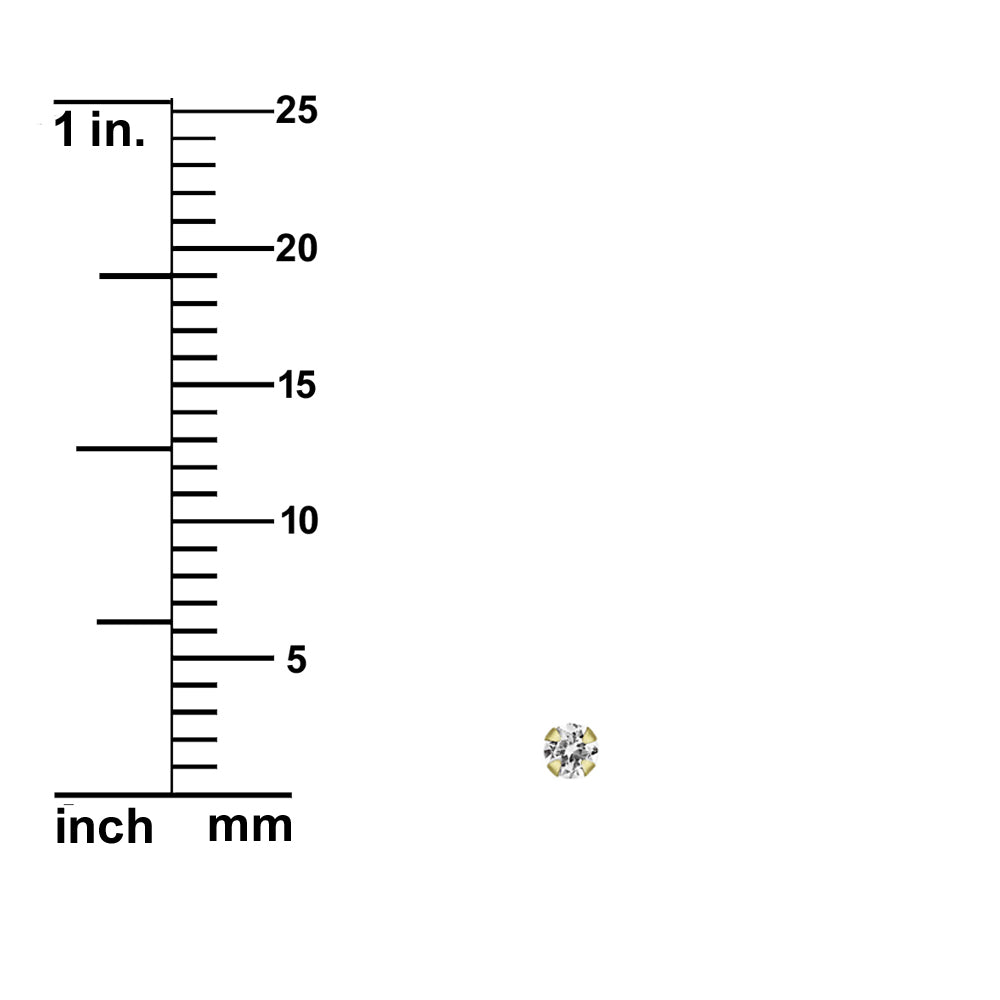 14K Yellow Gold Round-Cut Cubic Zirconia Nose Bone Stud - 22g