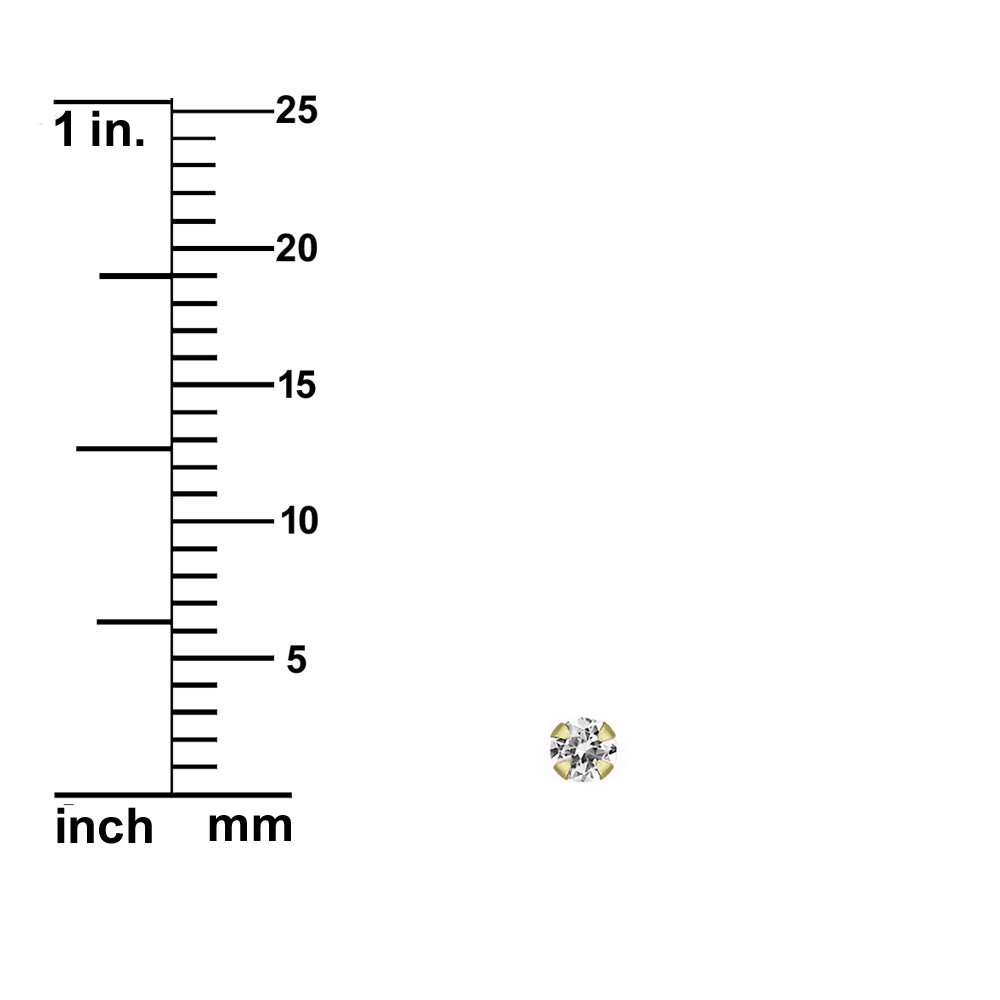 14K Yellow Gold Round Cubic Zironia Self-Bending Fishtail Nose Stud - 22g