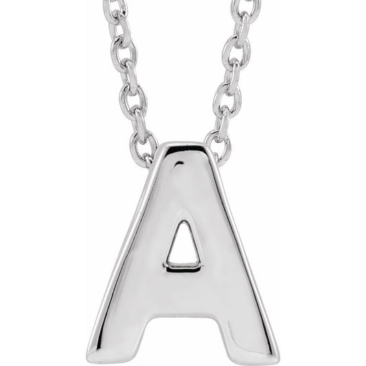 Genuine 14K White Gold Initial A Pendant Slide Necklace