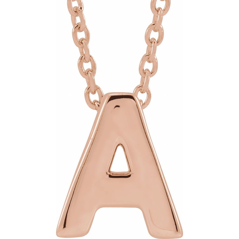 Solid Genuine 14K Rose Gold Initial A Pendant Slide Necklace