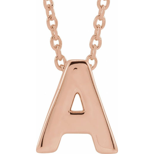 Solid Genuine 14K Rose Gold Initial A Pendant Slide Necklace
