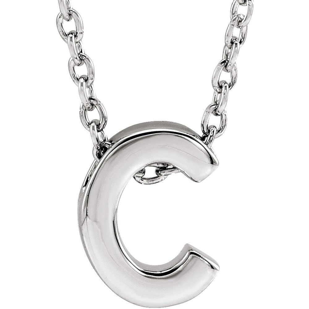 Genuine 14k White Gold Initial C Pendant Slide Necklace
