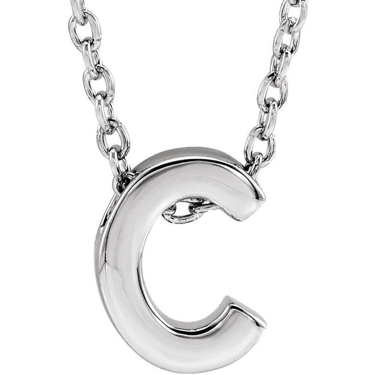 Genuine 14k White Gold Initial C Pendant Slide Necklace