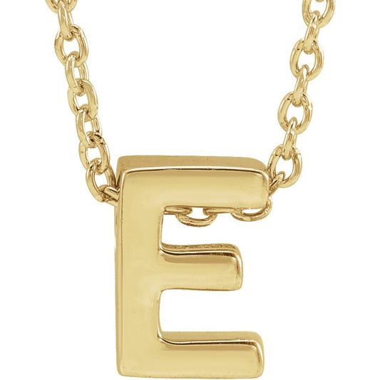 Genuine 14k Yellow Gold 0.31" Initial Letter E Pendant Slide Adjustable 16-18" Necklace