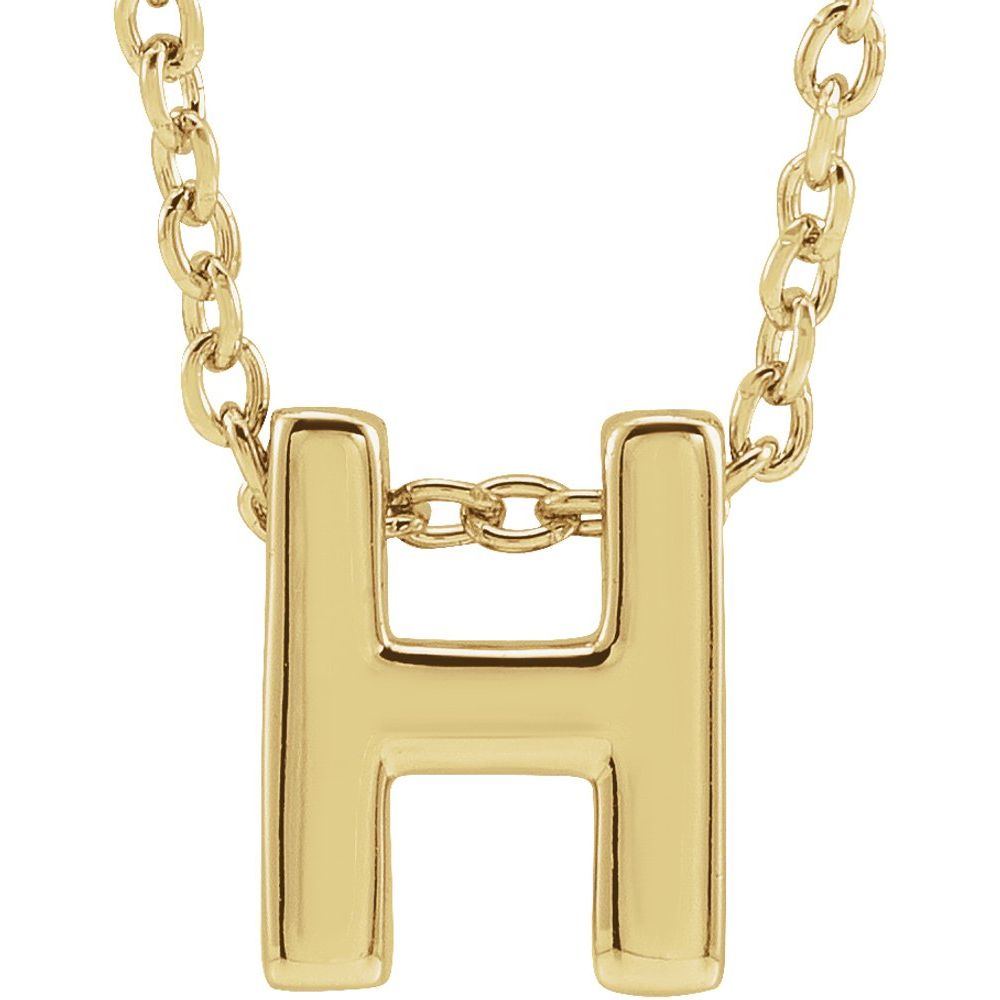 Genuine 14k Yellow Gold 0.31" Initial Letter H Pendant Slide Adjustable 16-18" Necklace