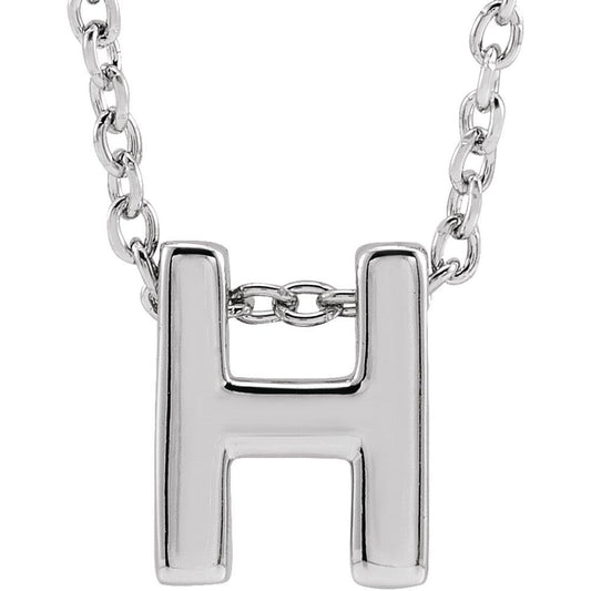 Genuine 14k White Gold 0.31" Initial Letter H Pendant Slide Adjustable 16-18" Necklace