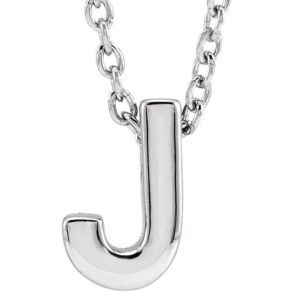 Genuine 14K White Gold Initial J Pendant Slide Necklace