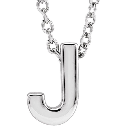 Genuine 14K White Gold Initial J Pendant Slide Necklace