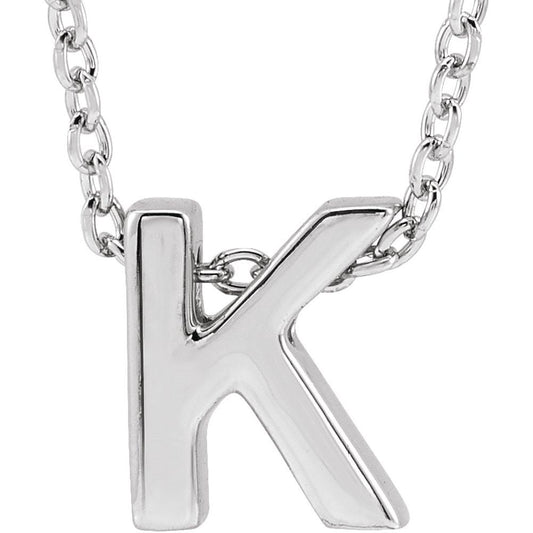 Genuine 14K White Gold 0.31" Initial Letter K Pendant Slide Adjustable 16-18" Necklace