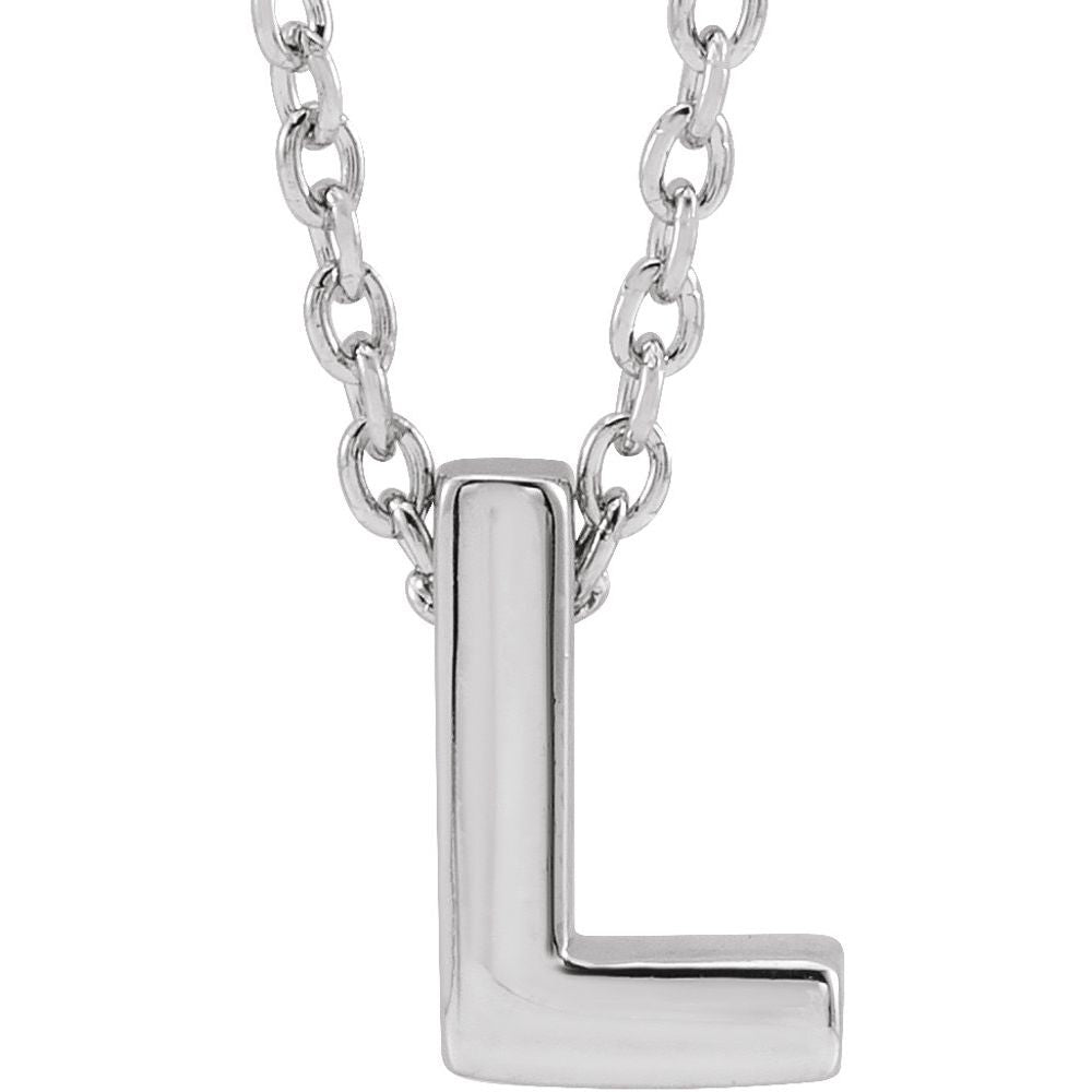 Genuine 14K White Gold Initial L Pendant Slide Necklace
