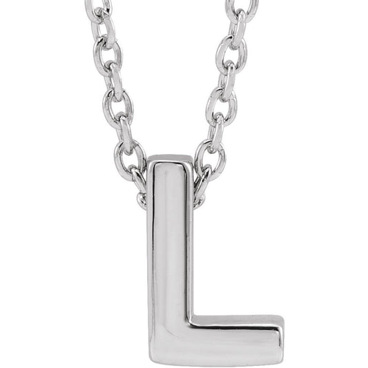 Genuine 14K White Gold Initial L Pendant Slide Necklace