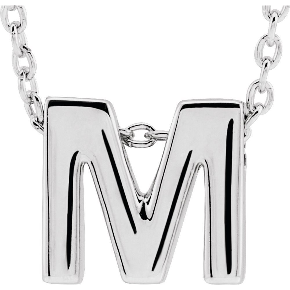 Genuine 14K White Gold 0.31" Initial Letter M Pendant Slide Adjustable 16-18" Necklace