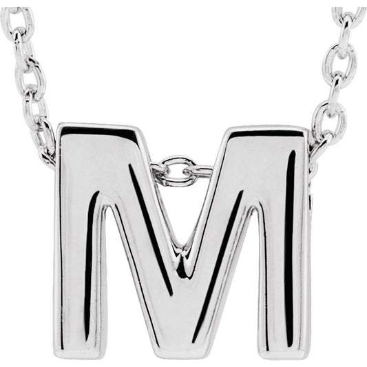 Genuine 14K White Gold 0.31" Initial Letter M Pendant Slide Adjustable 16-18" Necklace