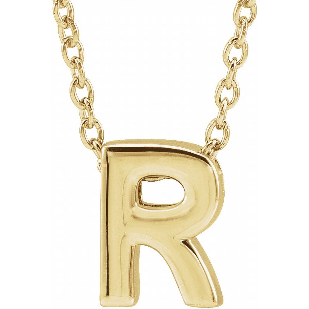 Genuine 14K Yellow Gold Initial R Pendant Slide Necklace