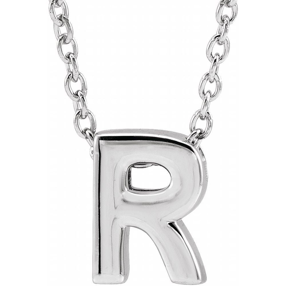 Genuine 14K White Gold Initial R Pendant Slide Necklace