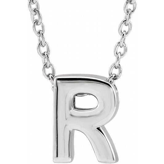 Genuine 14K White Gold Initial R Pendant Slide Necklace