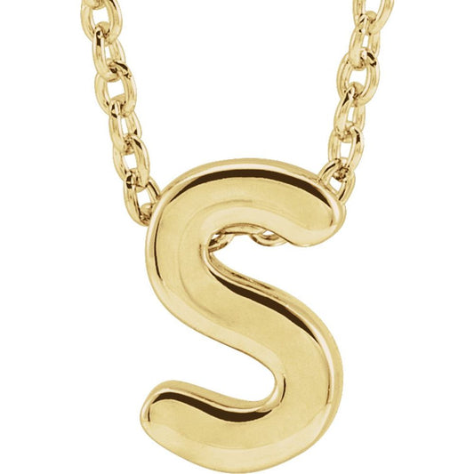 Genuine 14k Yellow Gold 0.31" Initial Letter S Pendant Slide Adjustable 16-18" Necklace