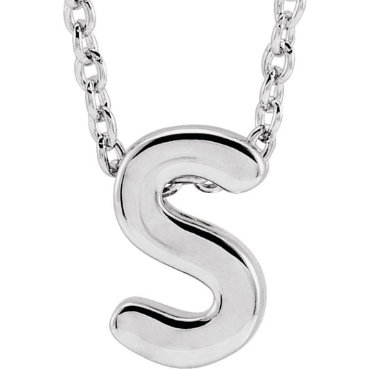 Genuine 14K White Gold 0.31" Initial Letter S Pendant Slide Adjustable 16-18" Necklace