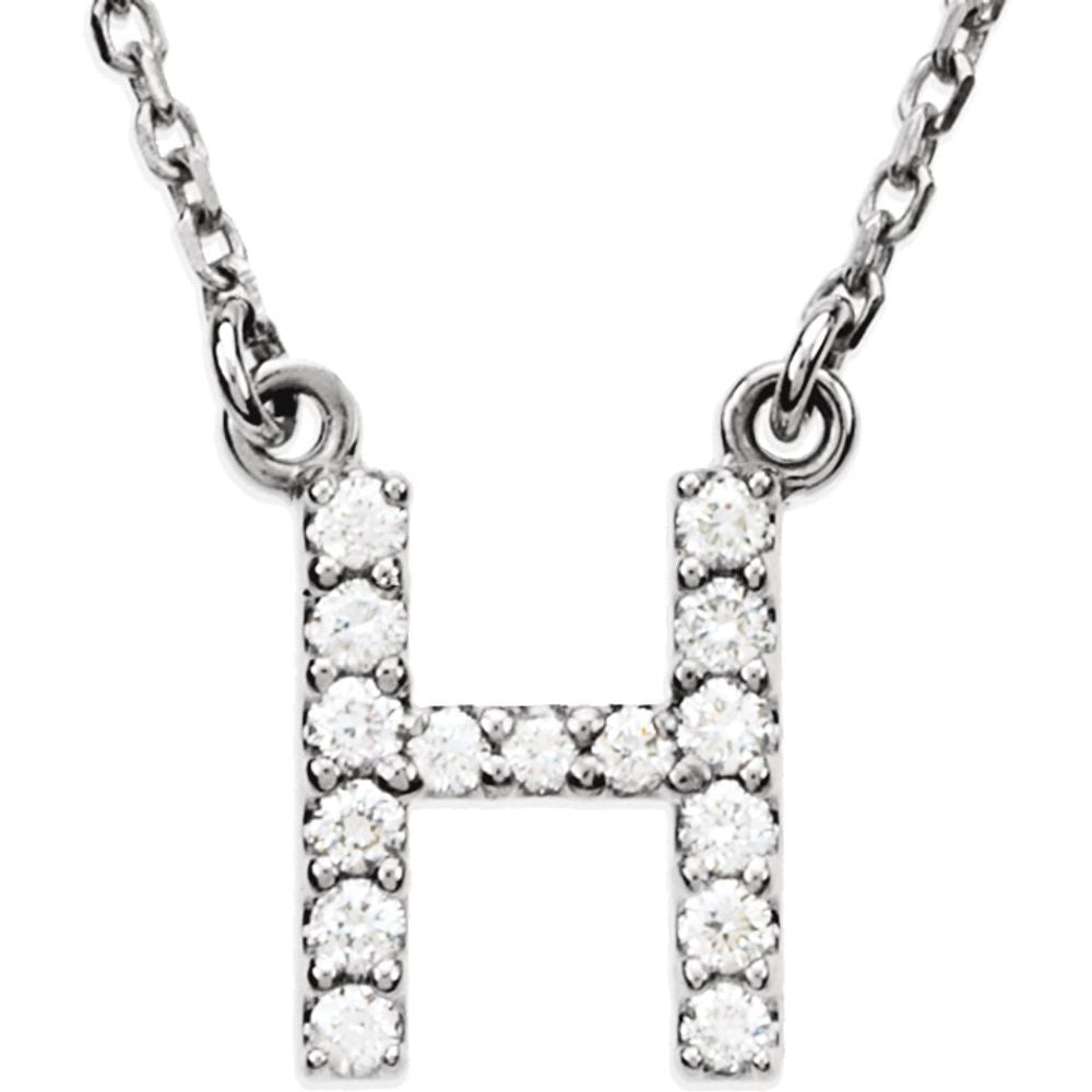 Genuine 14k White Gold 1/8 CTW White Diamond Natural Diamond Initial H Pendant Necklace