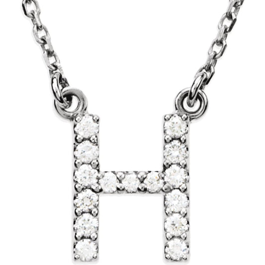 Genuine 14k White Gold 1/8 CTW White Diamond Natural Diamond Initial H Pendant Necklace