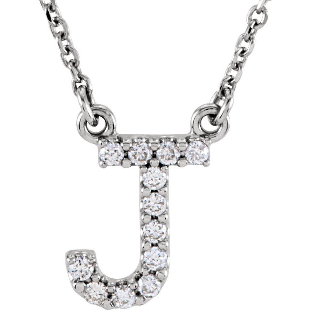 Genuine 14k White Gold 1/10ct Diamond 0.40" Letter J Pendant 16" Initial Necklace
