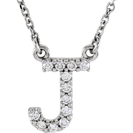 Genuine 14k White Gold 1/10ct Diamond 0.40" Letter J Pendant 16" Initial Necklace