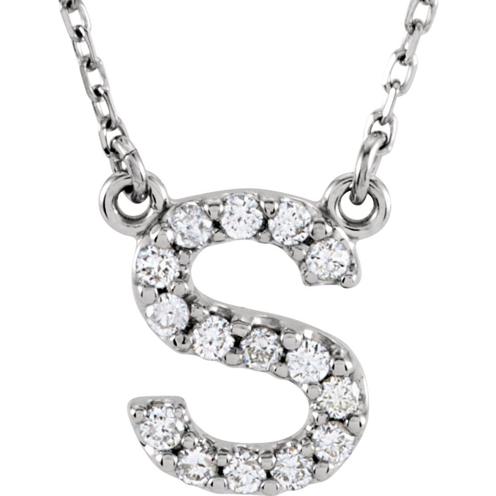Genuine 14k White Gold 1/8 CTW White Diamond Natural Diamond Initial S Pendant Necklace