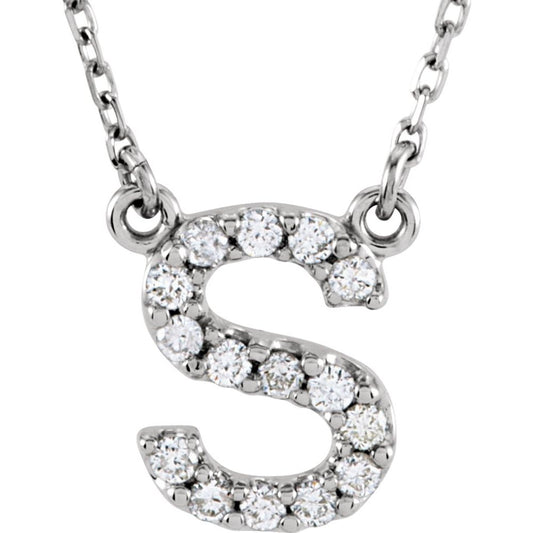 Genuine 14k White Gold 1/8 CTW White Diamond Natural Diamond Initial S Pendant Necklace