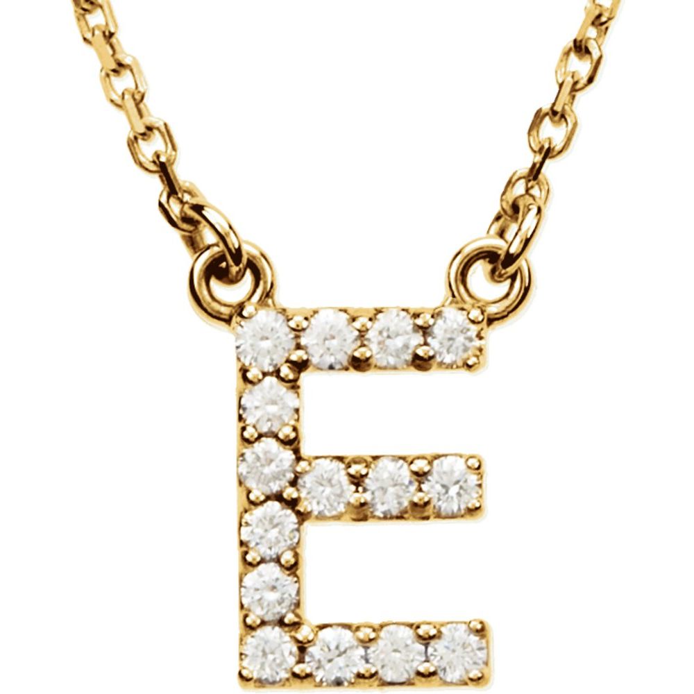 Genuine 14k Yellow Gold 1/8 CTW White Diamond Natural Diamond Initial E Pendant Necklace