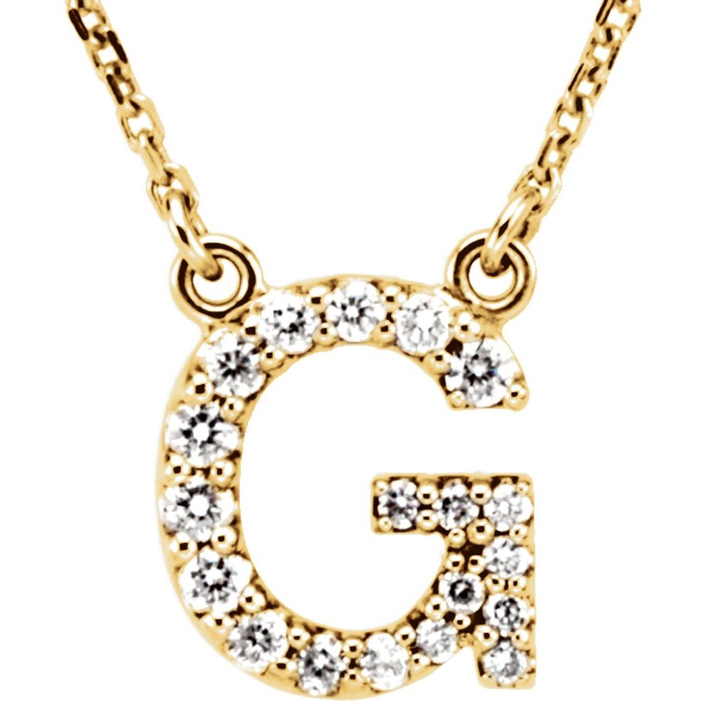 Genuine 14k Yellow Gold 1/6ct Diamond 0.35" Letter G Pendant 16" Initial Necklace