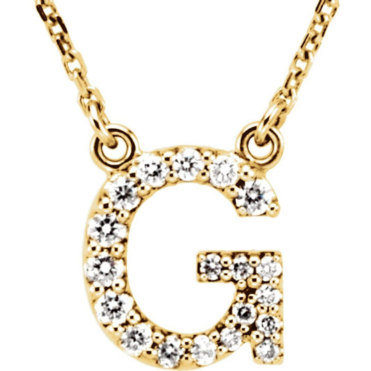 Genuine 14k Yellow Gold 1/6ct Diamond 0.35" Letter G Pendant 16" Initial Necklace