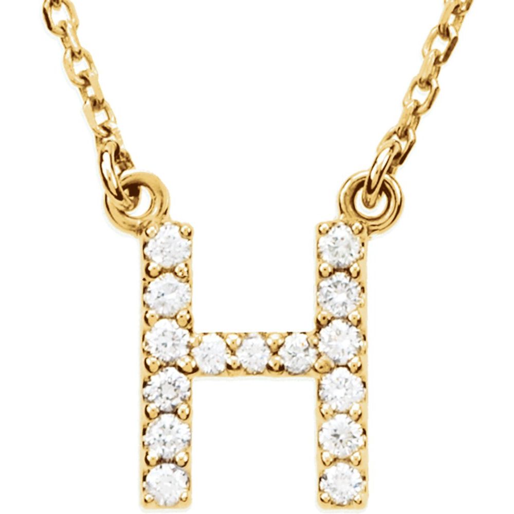 Genuine 14k Yellow Gold 1/8ct Diamond 0.35" Letter H Pendant 16" Initial Necklace