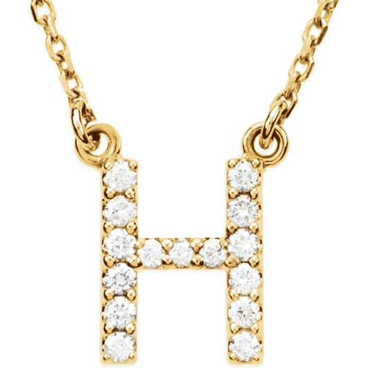 Genuine 14k Yellow Gold 1/8ct Diamond 0.35" Letter H Pendant 16" Initial Necklace