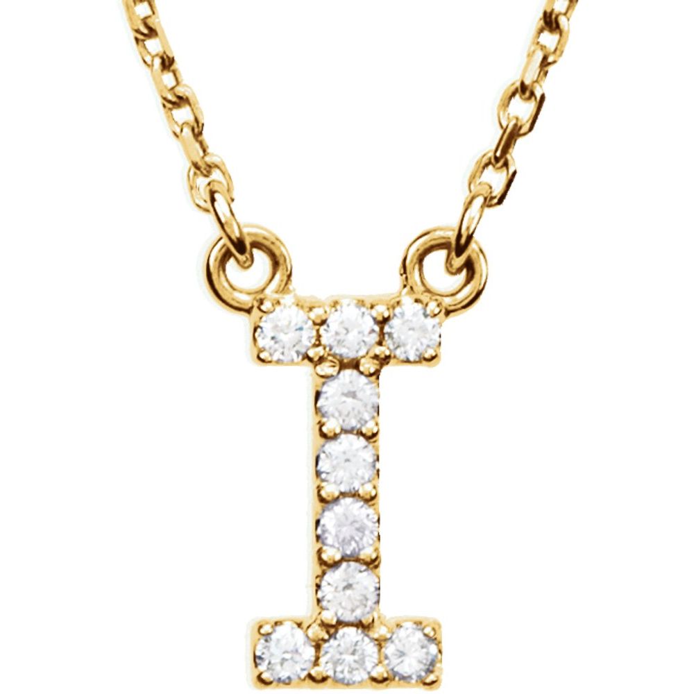 Genuine 14K Yellow Gold .08 CTW White Diamond Natural Diamond Initial I Pendant Necklace