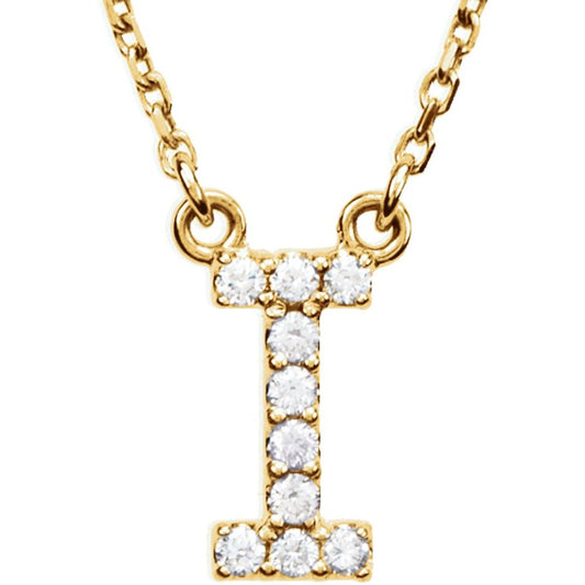 Genuine 14K Yellow Gold .08 CTW White Diamond Natural Diamond Initial I Pendant Necklace