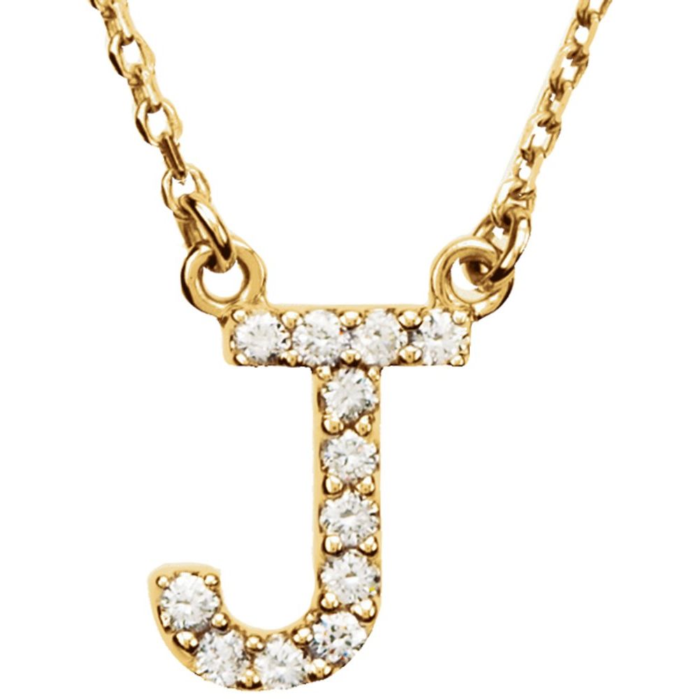 Genuine 14k Yellow Gold 0.1ct Diamond 0.36" Letter J Pendant 16" Initial Necklace