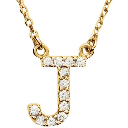 Genuine 14k Yellow Gold 0.1ct Diamond 0.36" Letter J Pendant 16" Initial Necklace