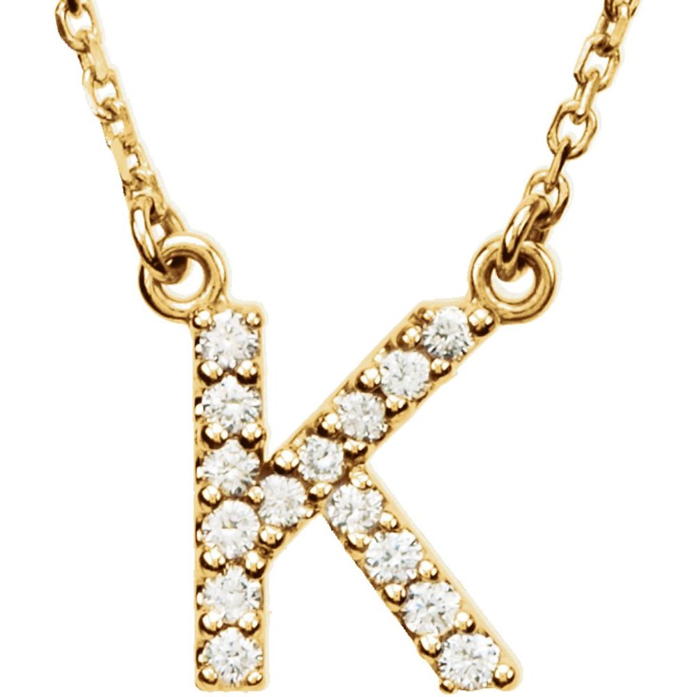 Genuine 14k Yellow Gold 1/8ct Diamond 0.35" Letter K Pendant 16" Initial Necklace